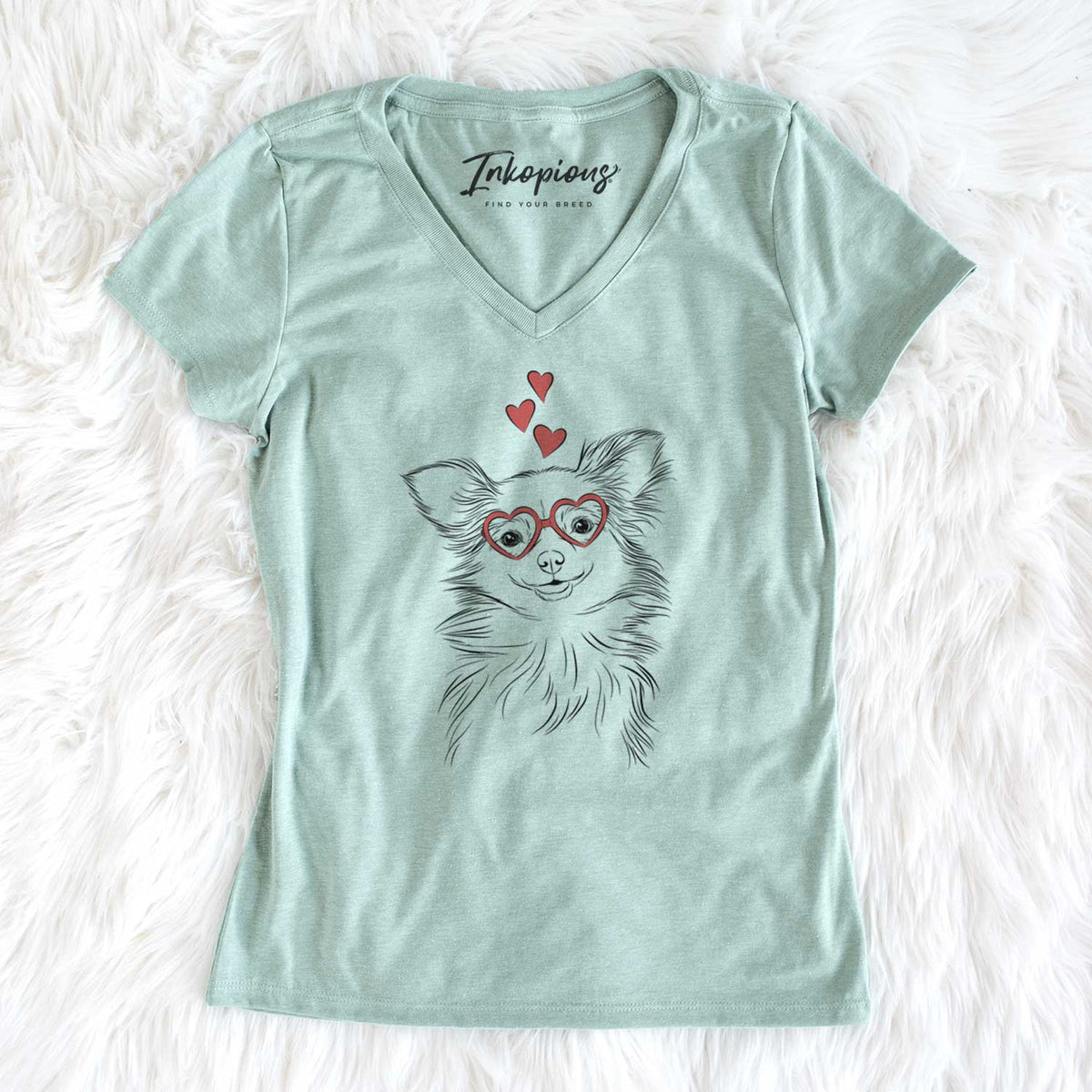 Valentine Marzi the Long Haired Chihuahua - Women's V-neck Shirt