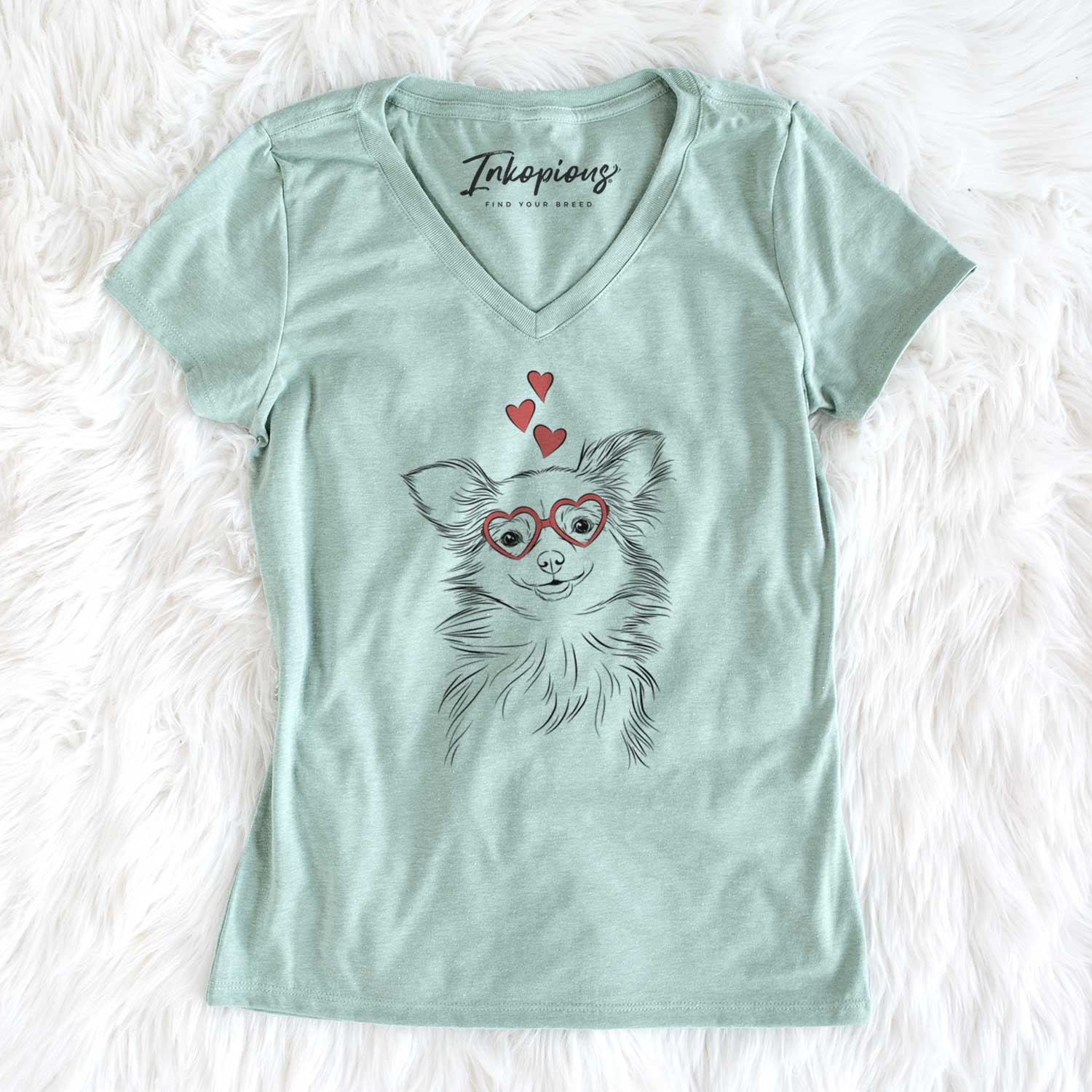 Valentine Marzi the Long Haired Chihuahua - Women's V-neck Shirt
