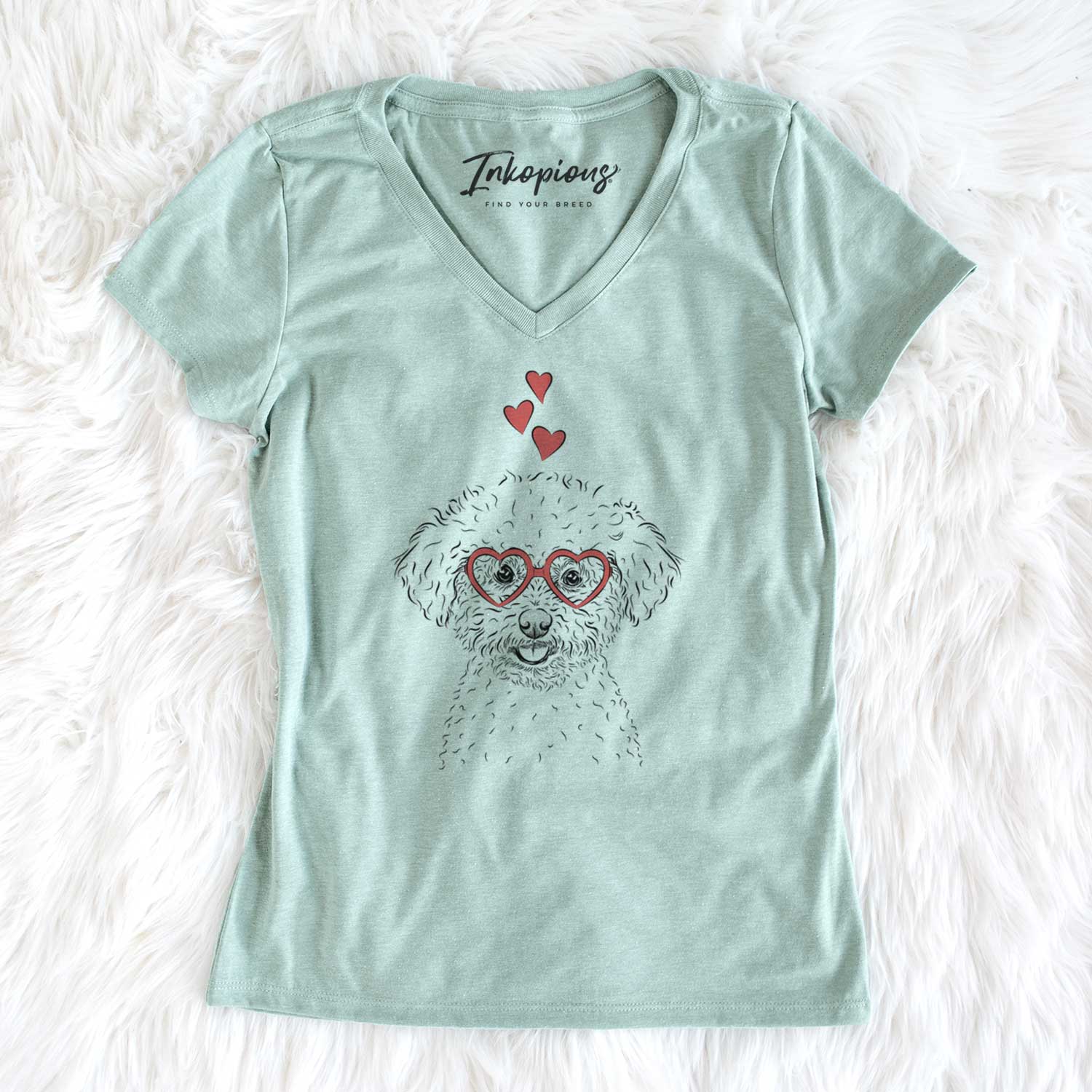 Valentine Mickey the Bichon Frise - Women's V-neck Shirt