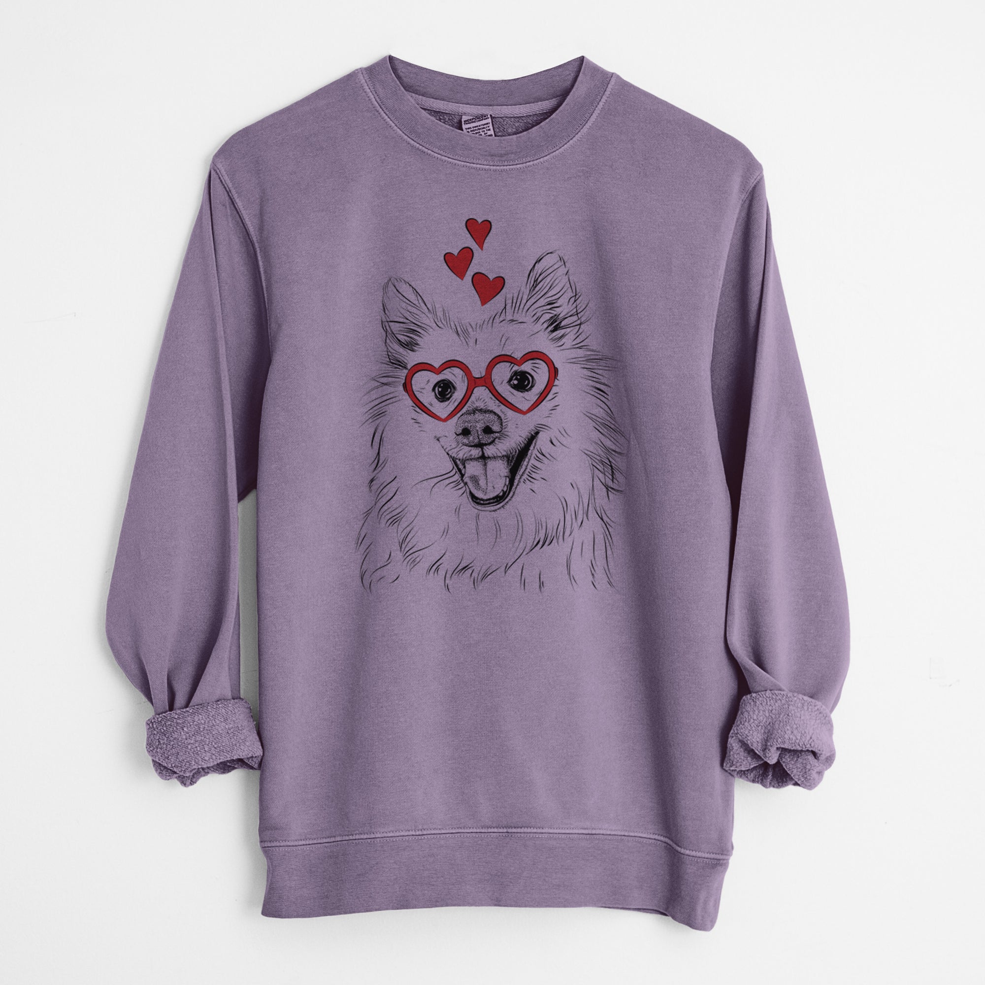 Valentine Miki the American Eskimo - Unisex Pigment Dyed Crew Sweatshirt