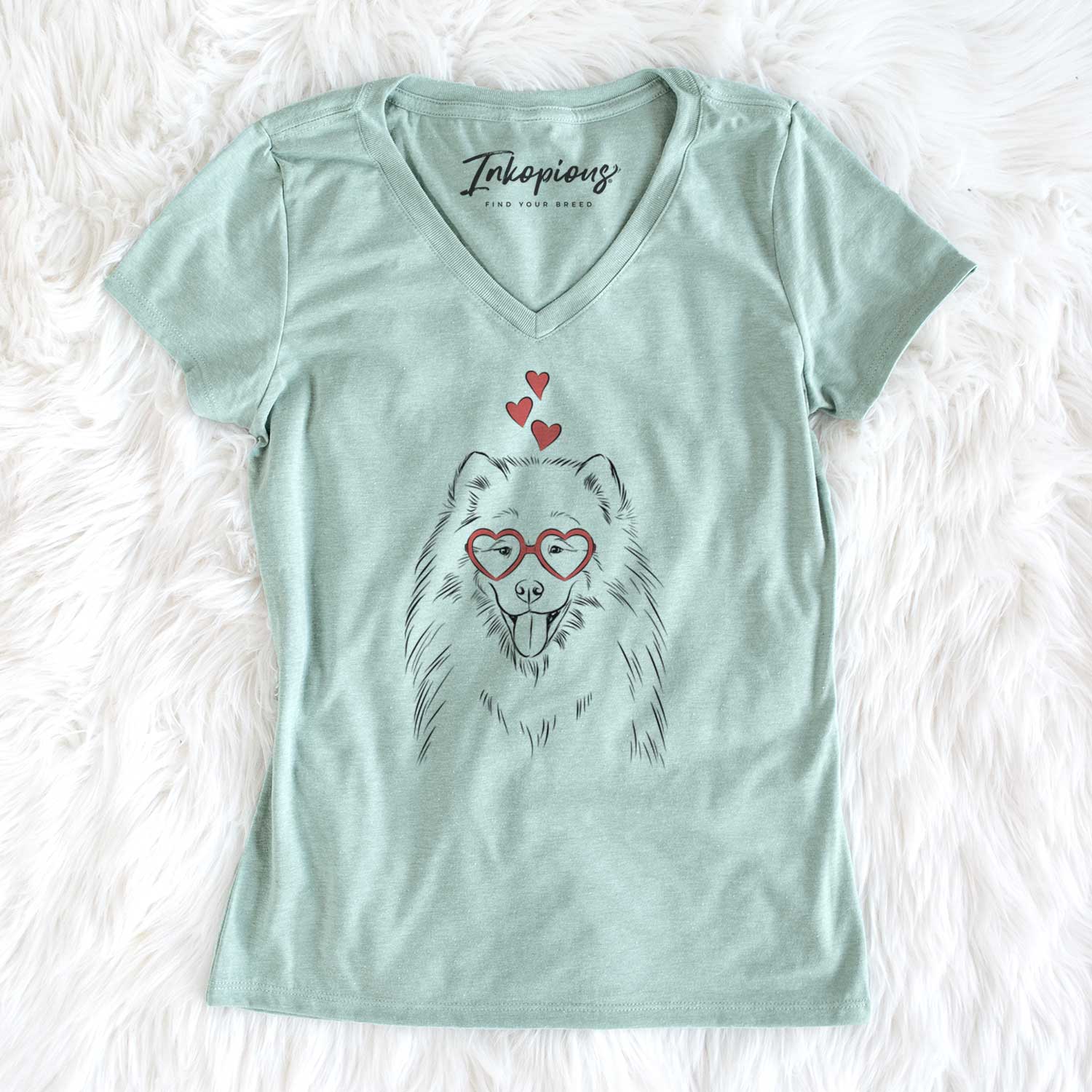 Valentine Mikko the Samoyed - Women's V-neck Shirt