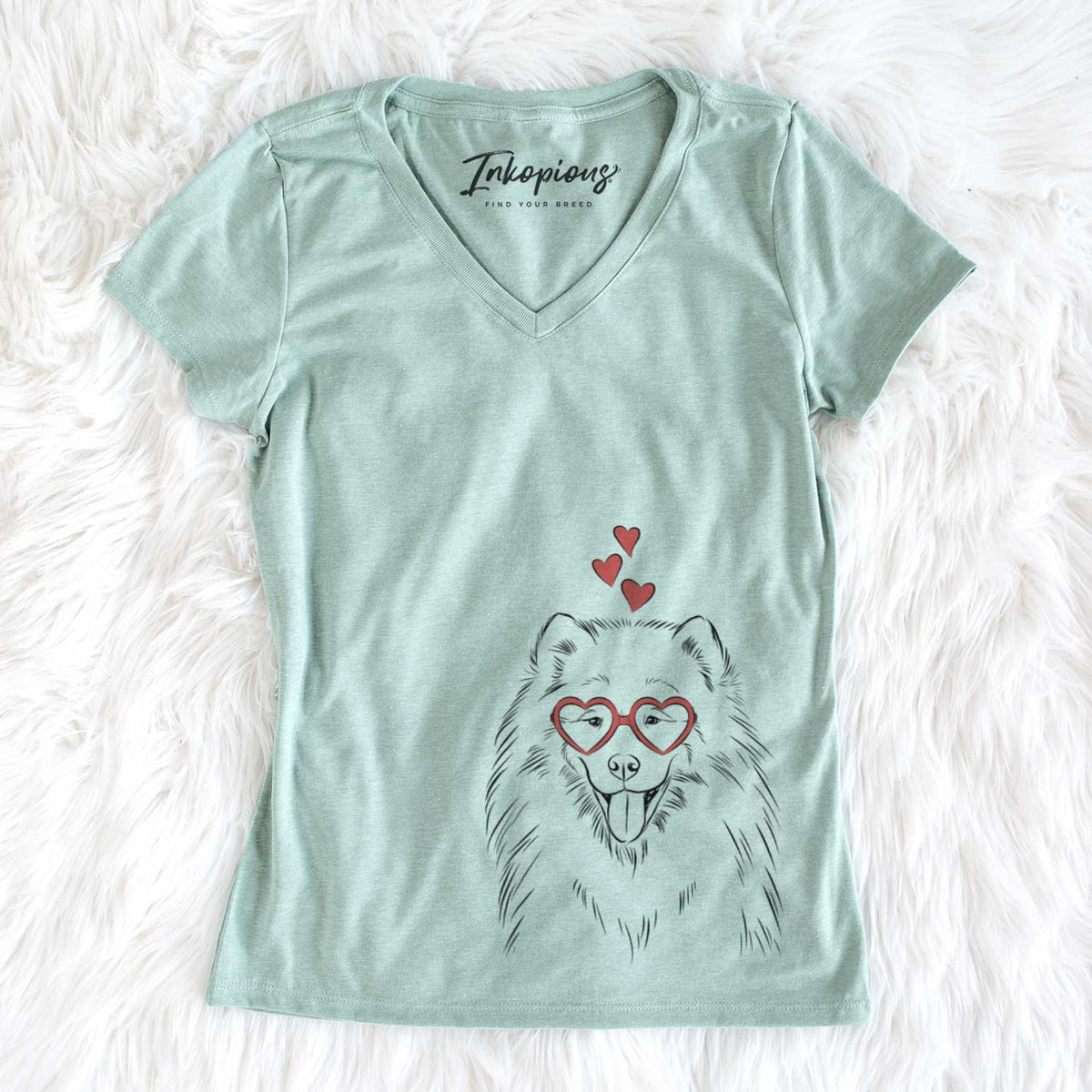 Valentine Mikko the Samoyed - Women's V-neck Shirt