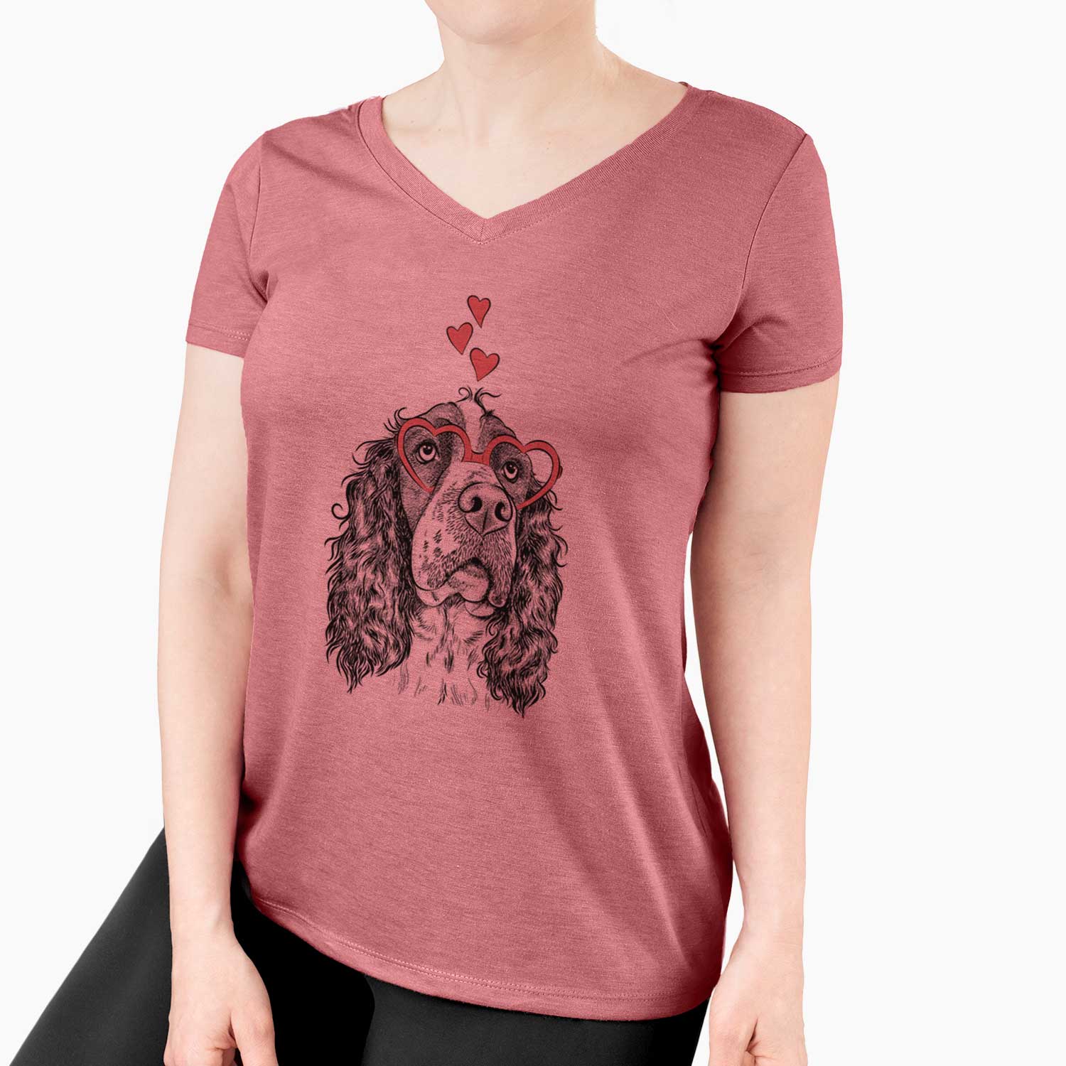 Valentine Millie Mae the English Springer Spaniel - Women's V-neck Shirt