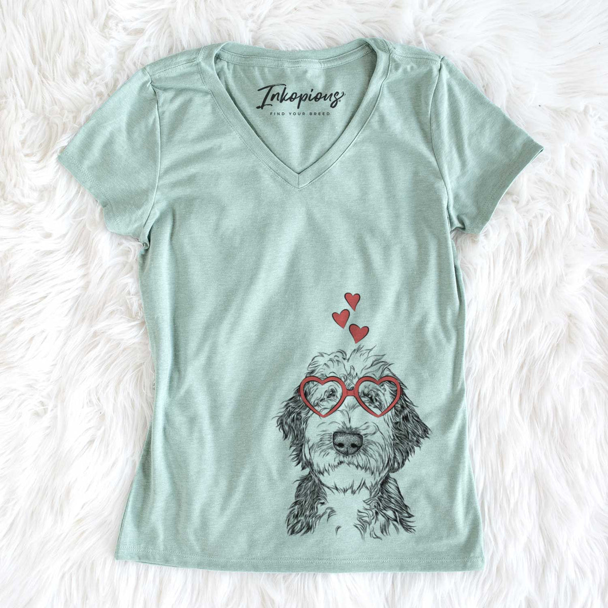 Valentine Milo Fluff the Sheepadoodle - Women&#39;s V-neck Shirt