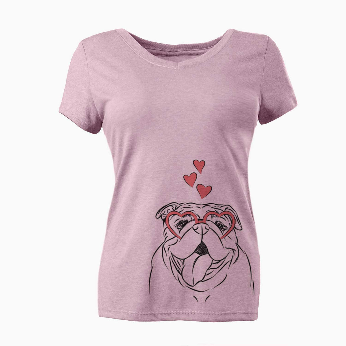 Valentine Missy Moo the English Bulldog - Women's V-neck Shirt