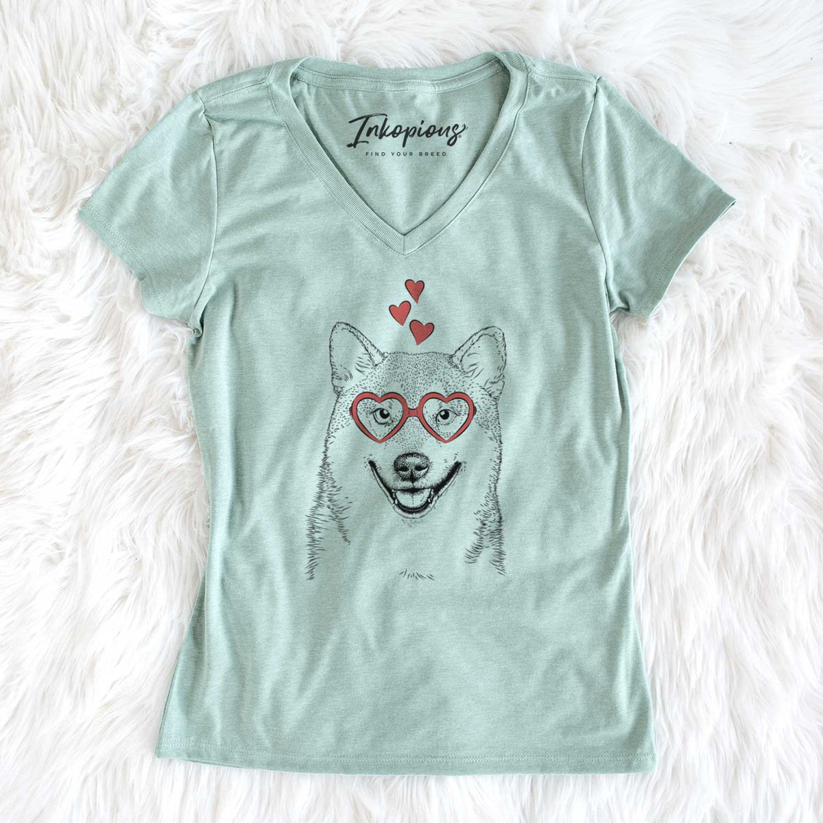 Valentine Mitsu the Shiba Inu - Women's V-neck Shirt