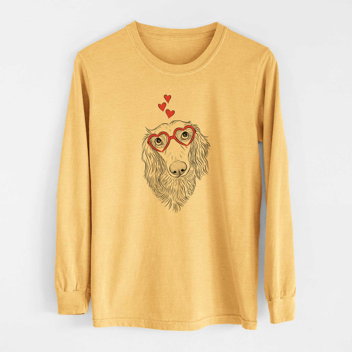 Valentine Mr. Rusty the Long Haired Dachshund - Heavyweight 100% Cotton Long Sleeve
