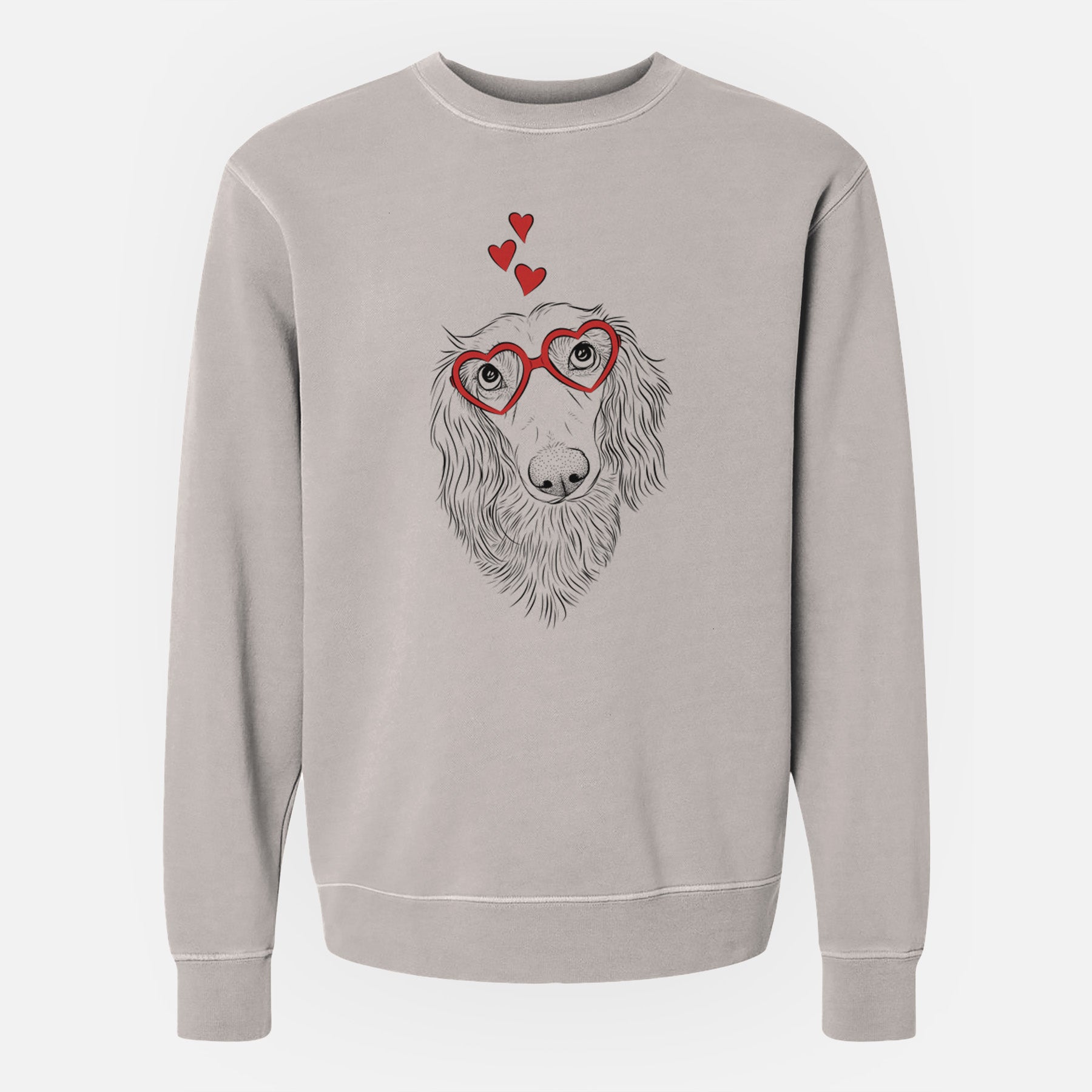 Valentine Mr. Rusty the Long Haired Dachshund - Unisex Pigment Dyed Crew Sweatshirt