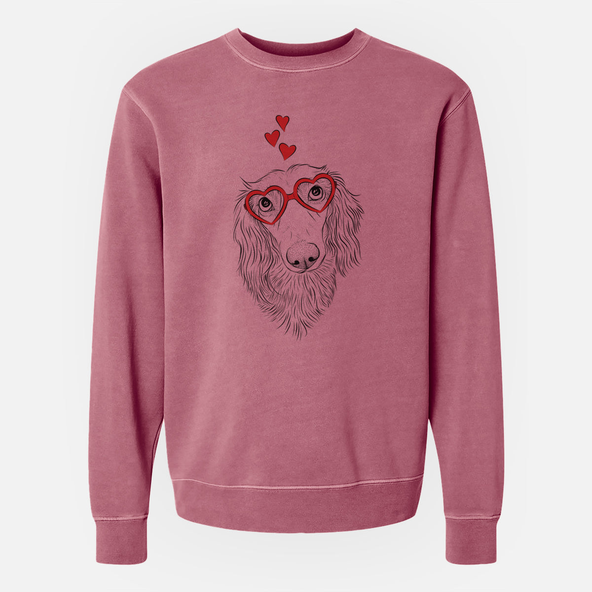 Valentine Mr. Rusty the Long Haired Dachshund - Unisex Pigment Dyed Crew Sweatshirt