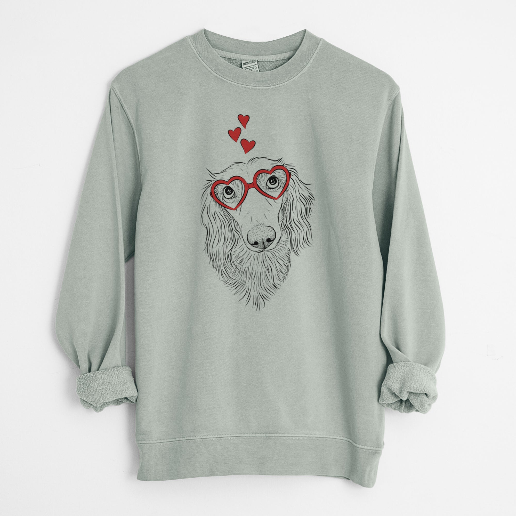 Valentine Mr. Rusty the Long Haired Dachshund - Unisex Pigment Dyed Crew Sweatshirt