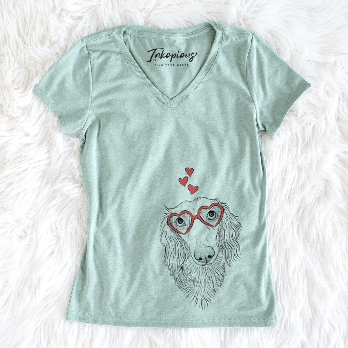 Valentine Mr. Rusty the Long Haired Dachshund - Women&#39;s V-neck Shirt