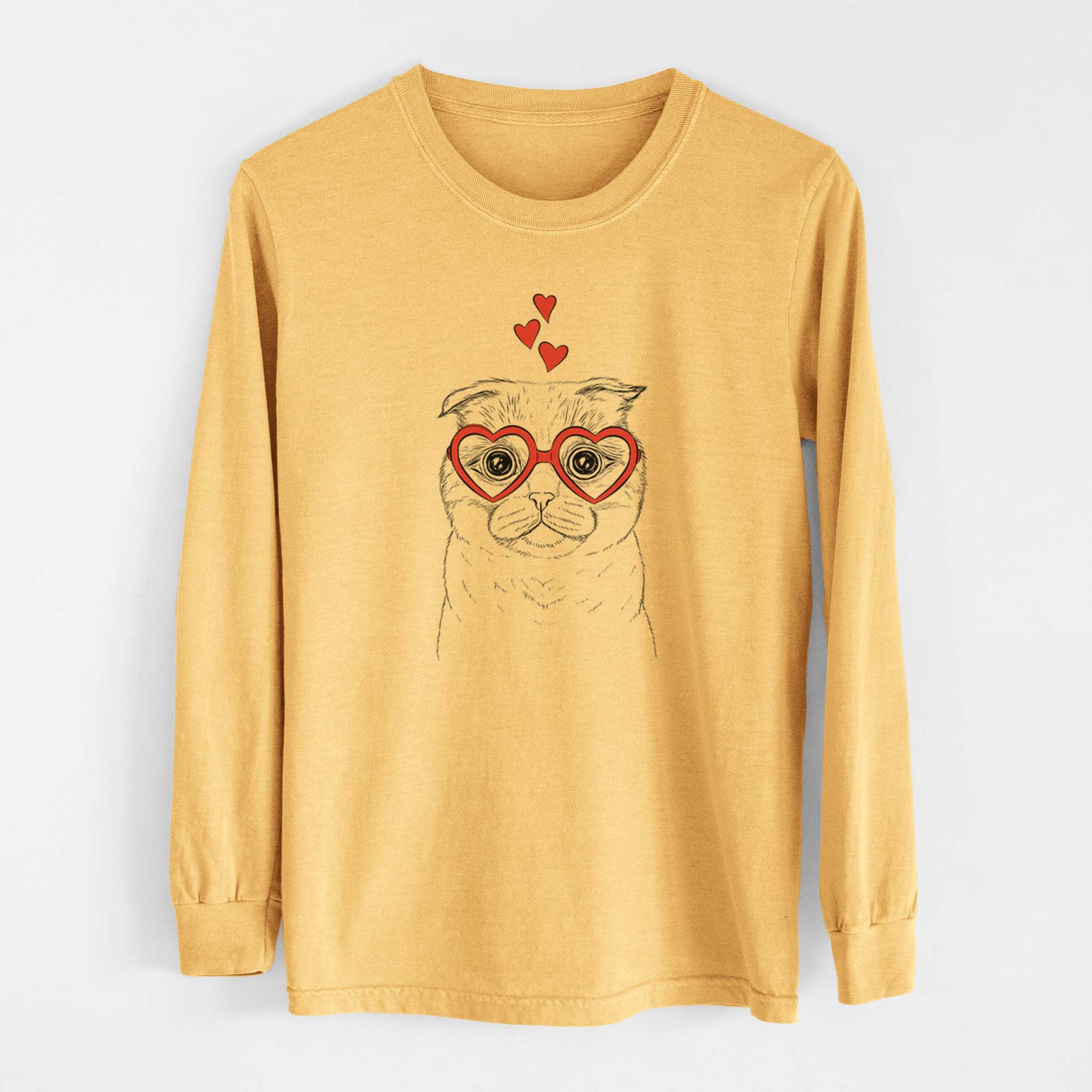 Valentine Neko the Scottish Fold Cat - Heavyweight 100% Cotton Long Sleeve