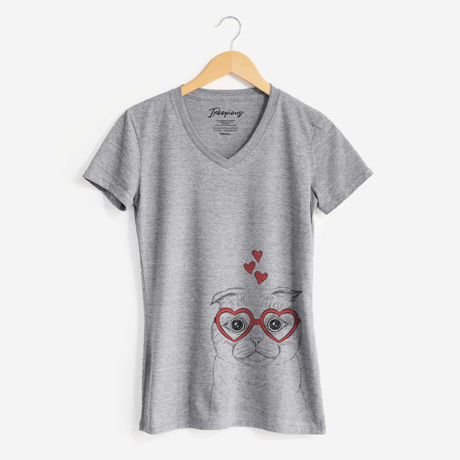 Valentine Neko the Scottish Fold Cat - Women's V-neck Shirt