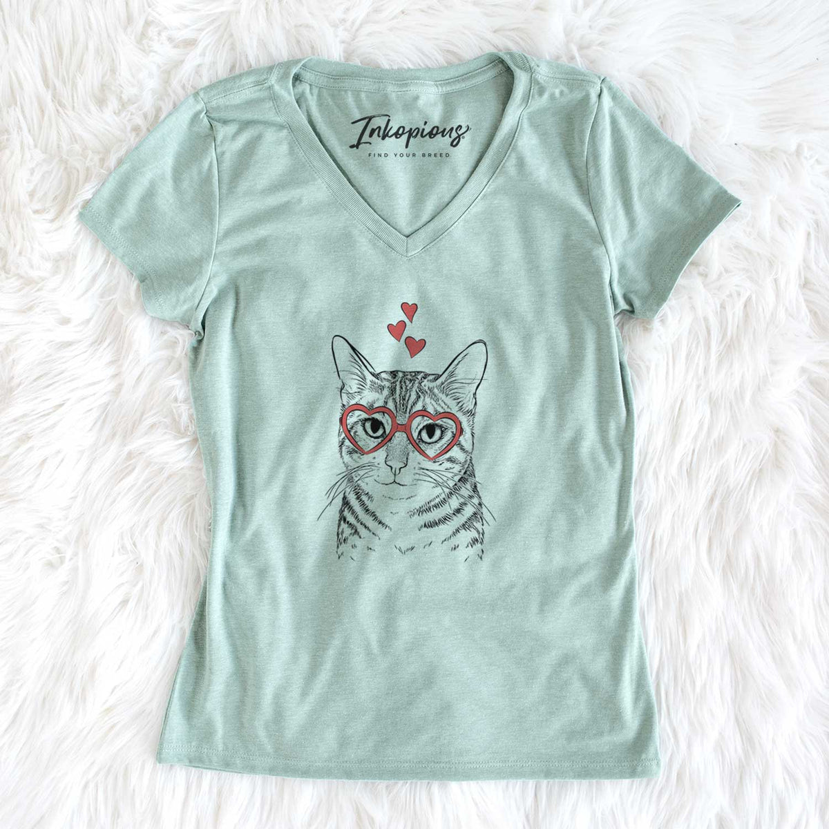 Valentine Nell the Tabby Cat - Women's V-neck Shirt