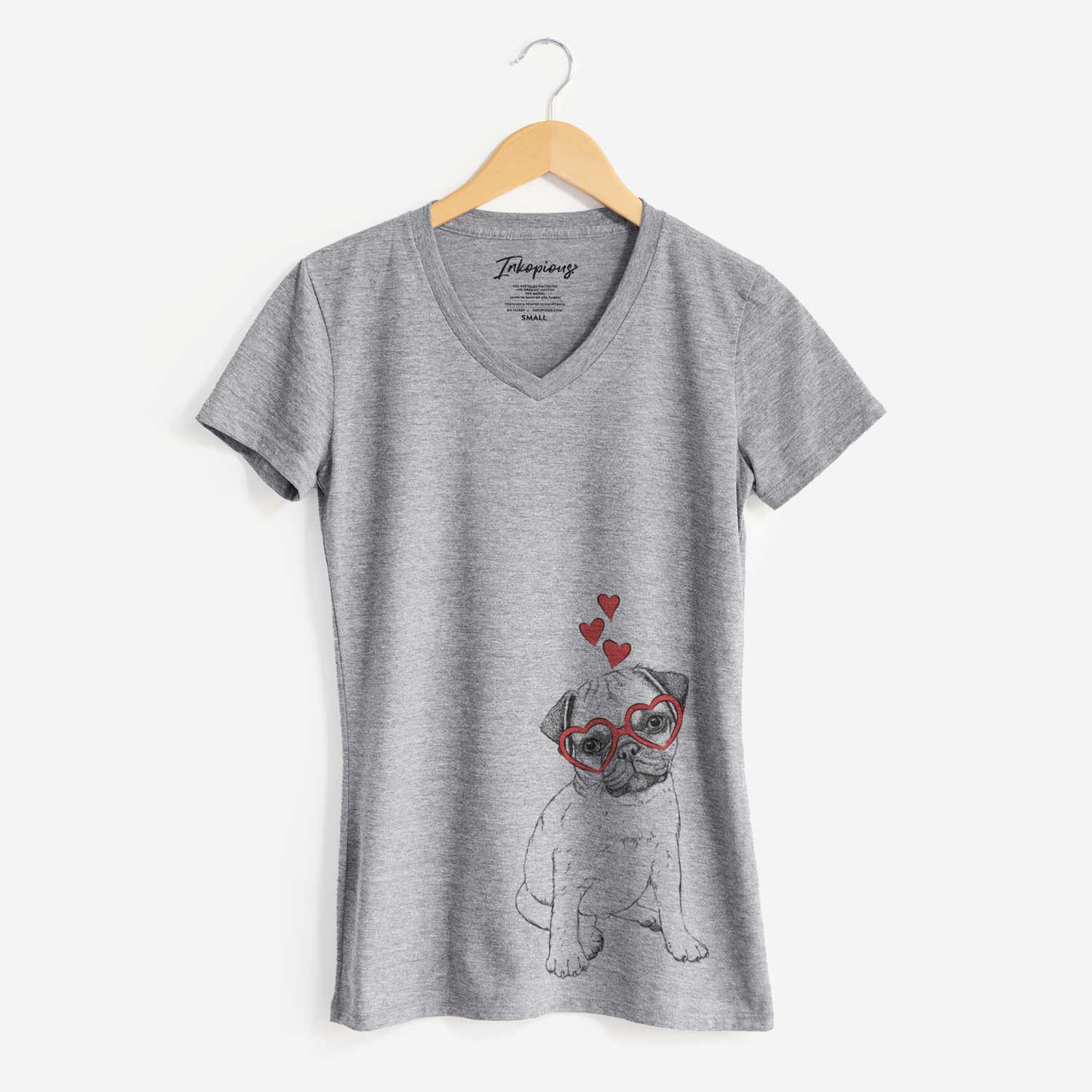 Valentine Nelson the Pug Puppy - Women's V-neck Shirt