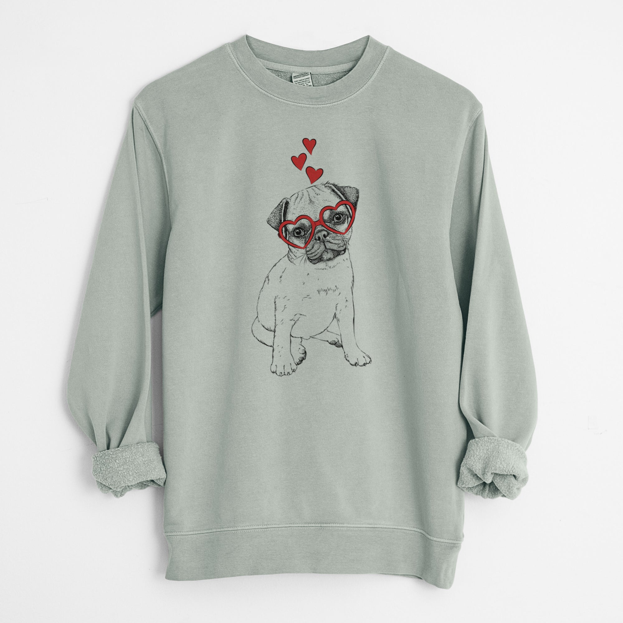 Valentine Nelson the Pug Puppy - Unisex Pigment Dyed Crew Sweatshirt