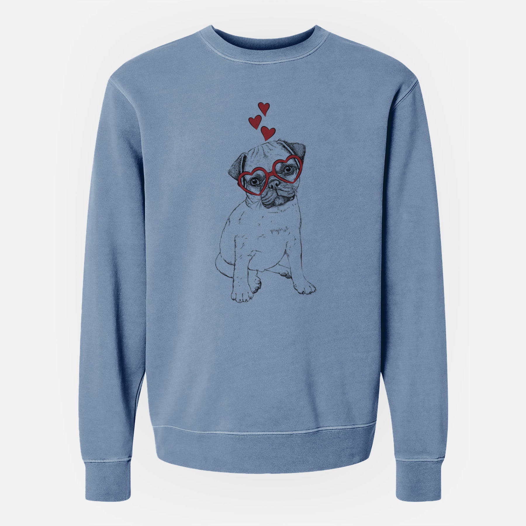 Valentine Nelson the Pug Puppy - Unisex Pigment Dyed Crew Sweatshirt