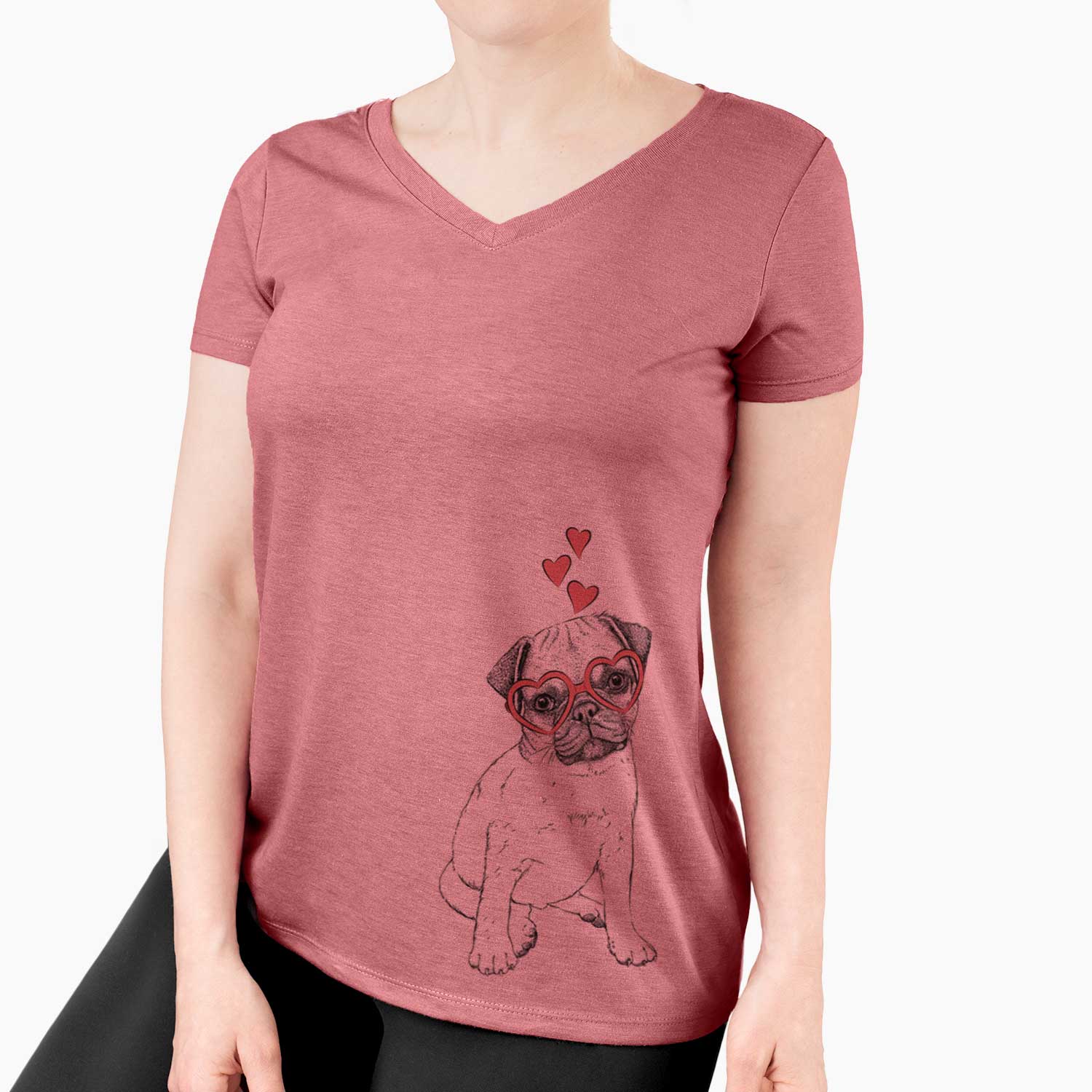 Valentine Nelson the Pug Puppy - Women's V-neck Shirt