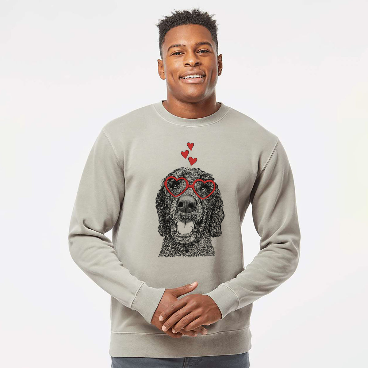 Valentine Obi James the Goldendoodle - Unisex Pigment Dyed Crew Sweatshirt