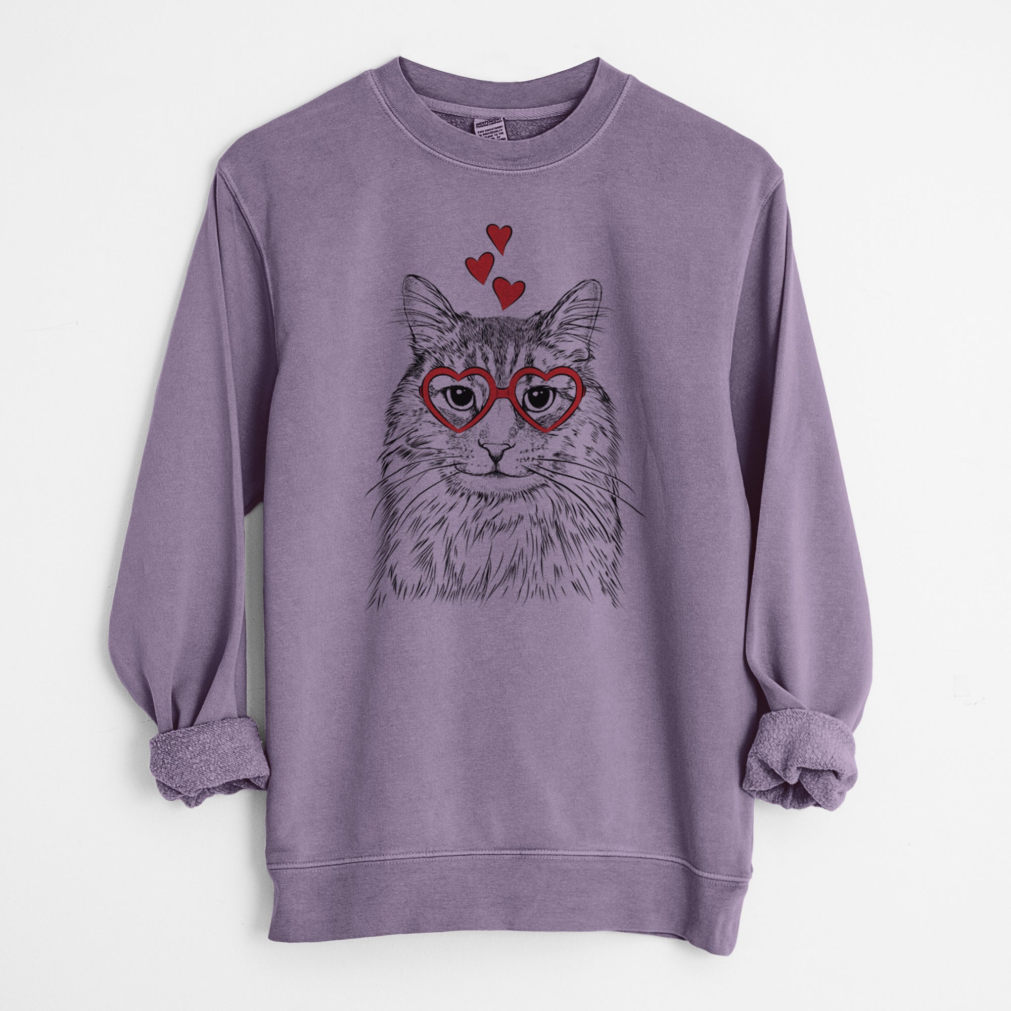 Valentine Oliver Fluff the Maine Coon Mix Cat - Unisex Pigment Dyed Crew Sweatshirt