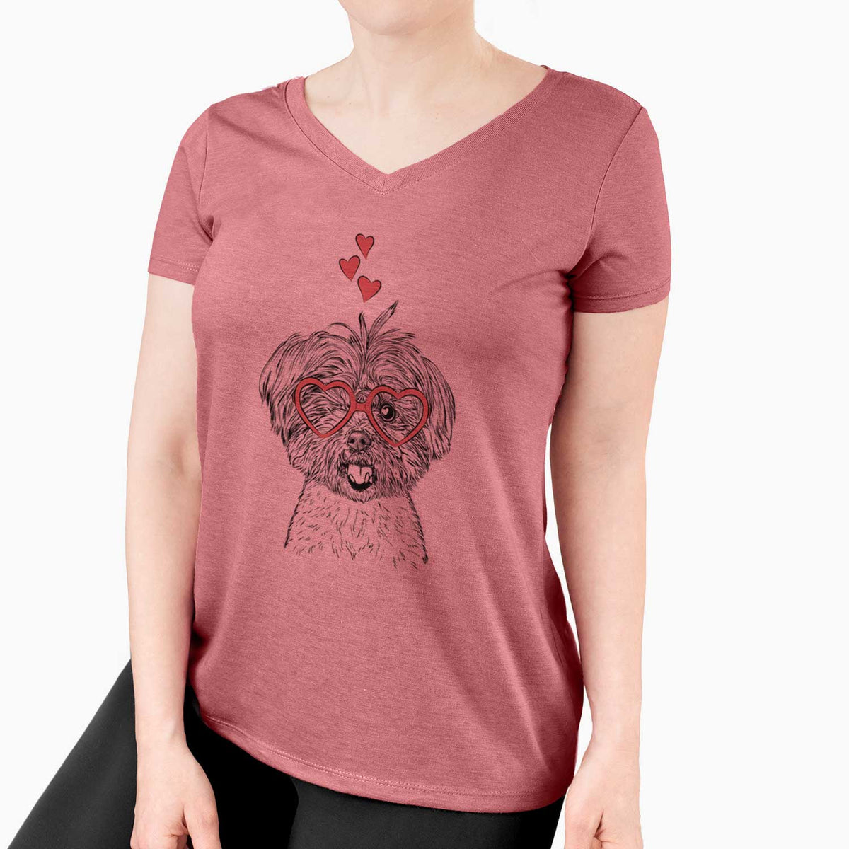 Valentine Oliver the Yorkie Mix - Women's V-neck Shirt