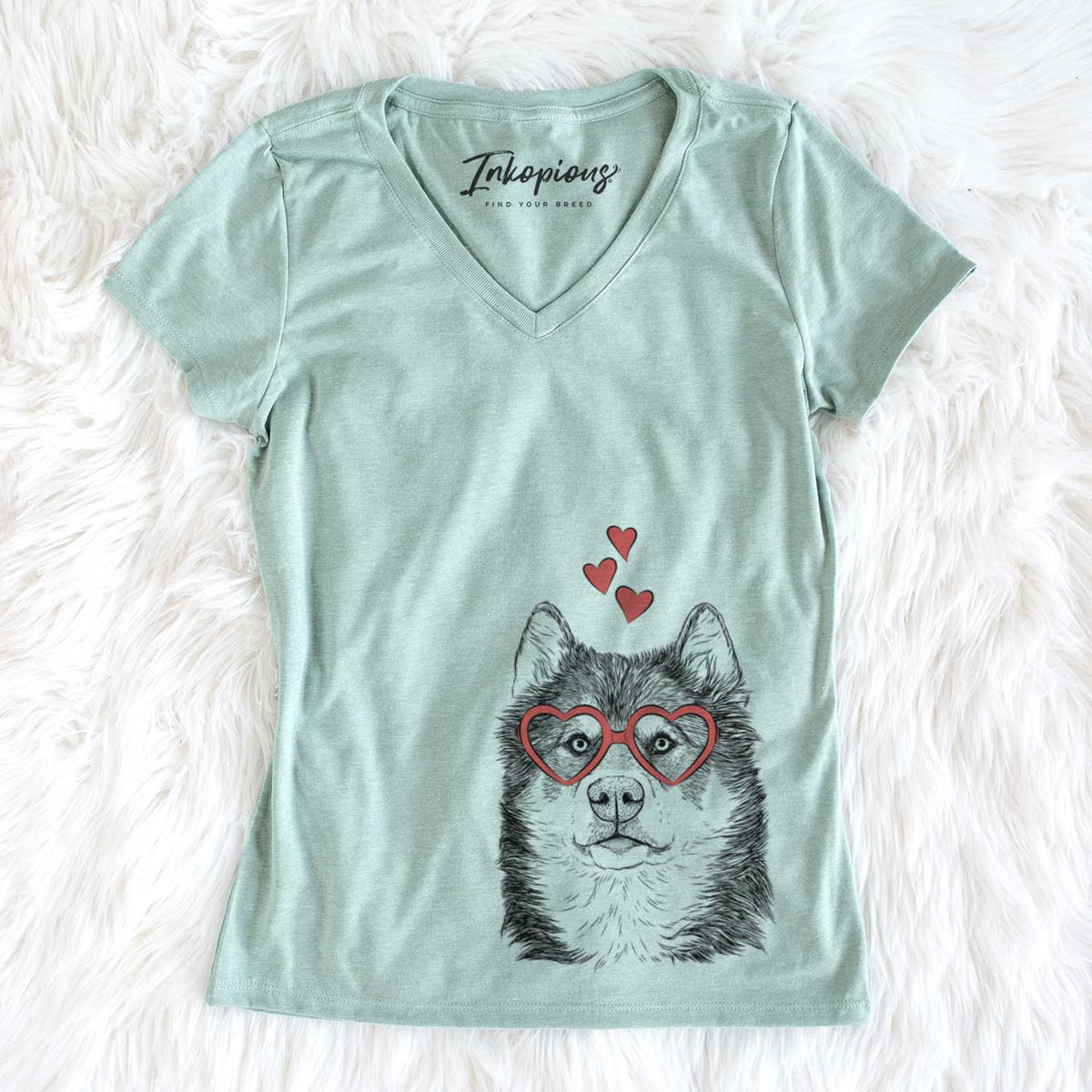 Valentine Oskar the Canadian Eskimo Dog - Women&#39;s V-neck Shirt