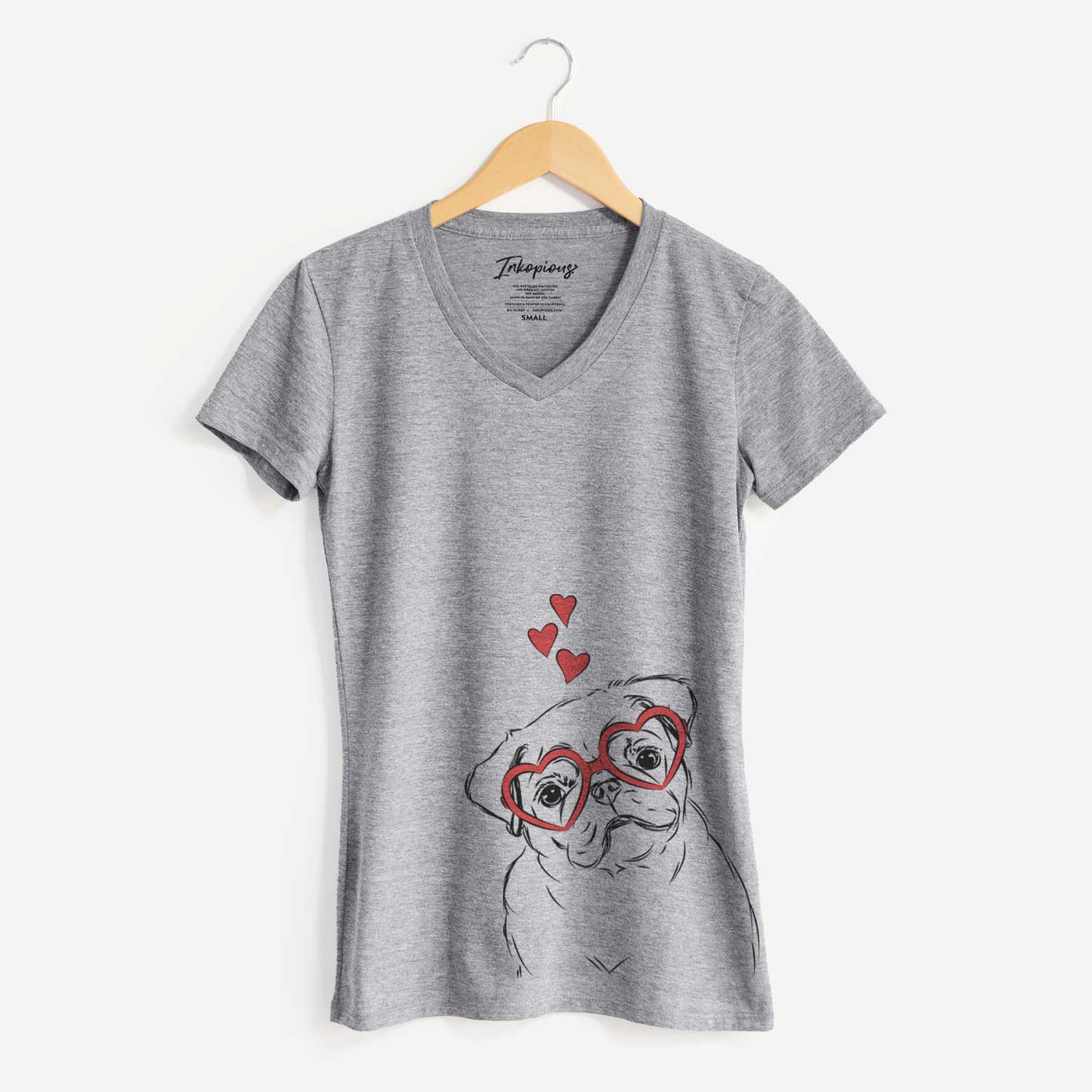 Valentine Otis the Pug - Women's V-neck Shirt