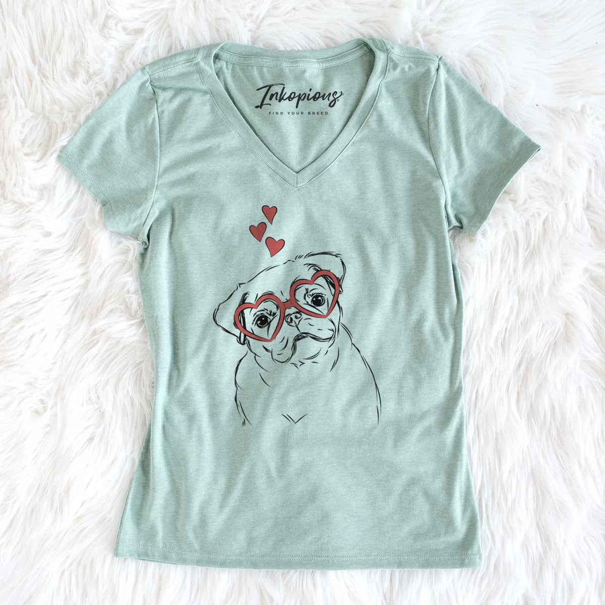 Valentine Otis the Pug - Women's V-neck Shirt