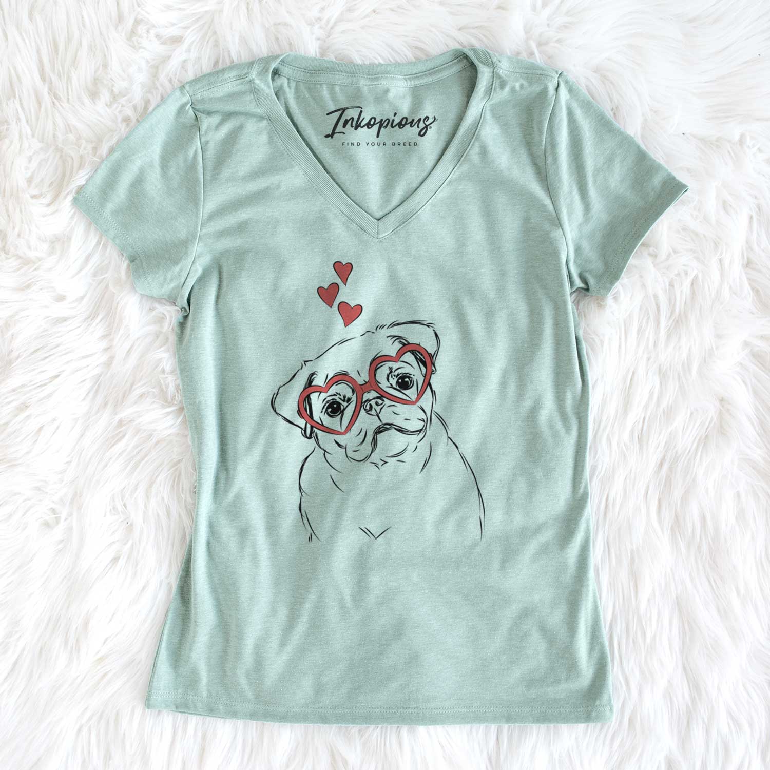 Valentine Otis the Pug - Women's V-neck Shirt