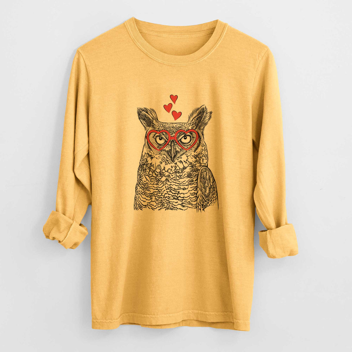 Valentine Ozwald the Grey Horned Owl - Heavyweight 100% Cotton Long Sleeve