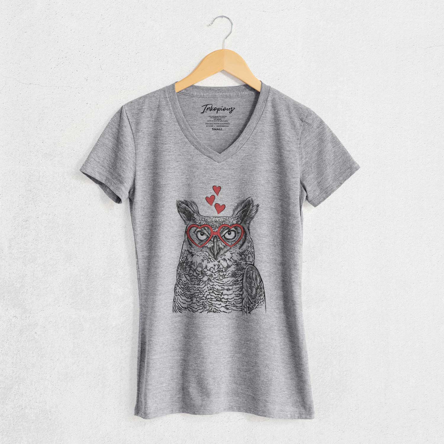 Valentine Ozwald the Grey Horned Owl - Women's V-neck Shirt