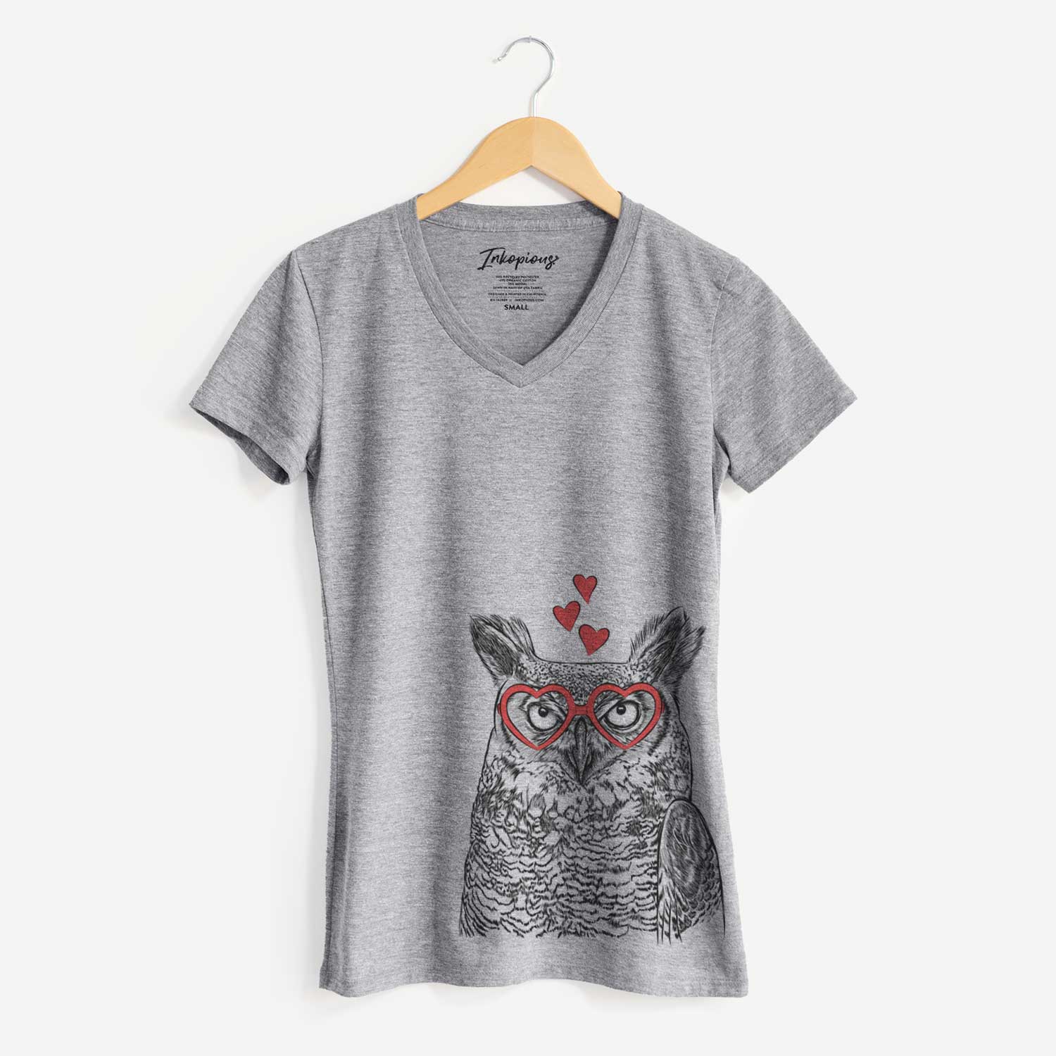 Valentine Ozwald the Grey Horned Owl - Women's V-neck Shirt