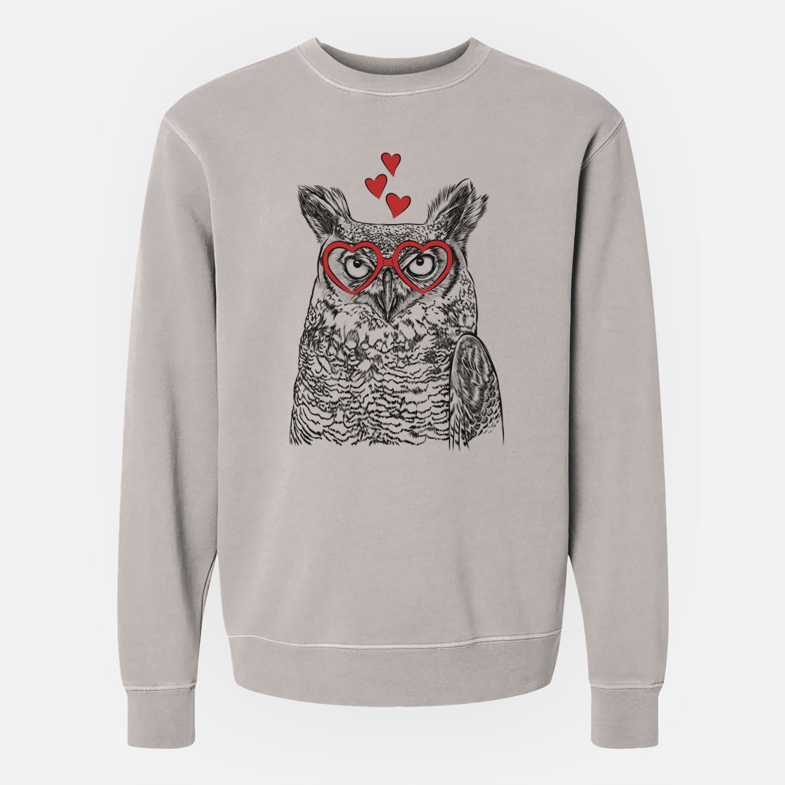 Valentine Ozwald the Grey Horned Owl - Unisex Pigment Dyed Crew Sweatshirt