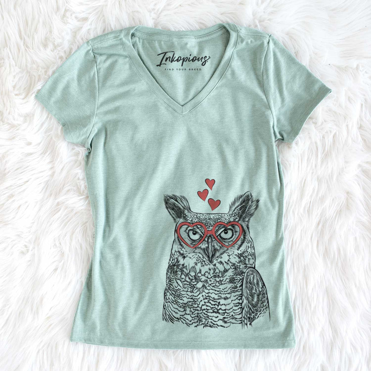 Valentine Ozwald the Grey Horned Owl - Women&#39;s V-neck Shirt