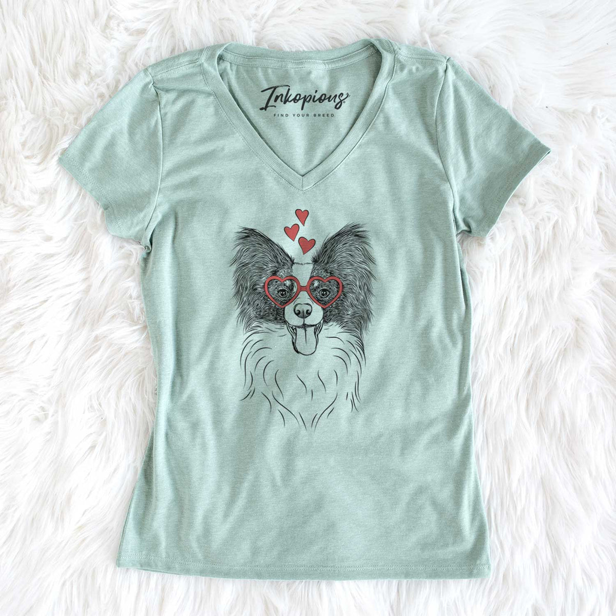 Valentine Patrick the Papillon - Women's V-neck Shirt