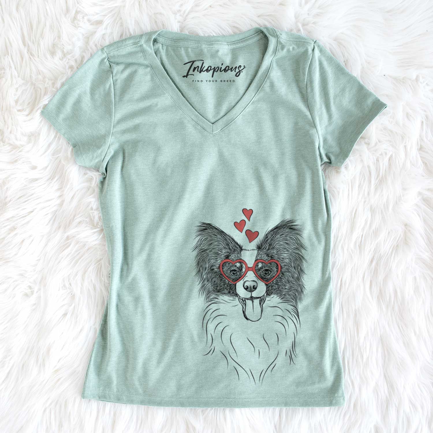 Valentine Patrick the Papillon - Women's V-neck Shirt