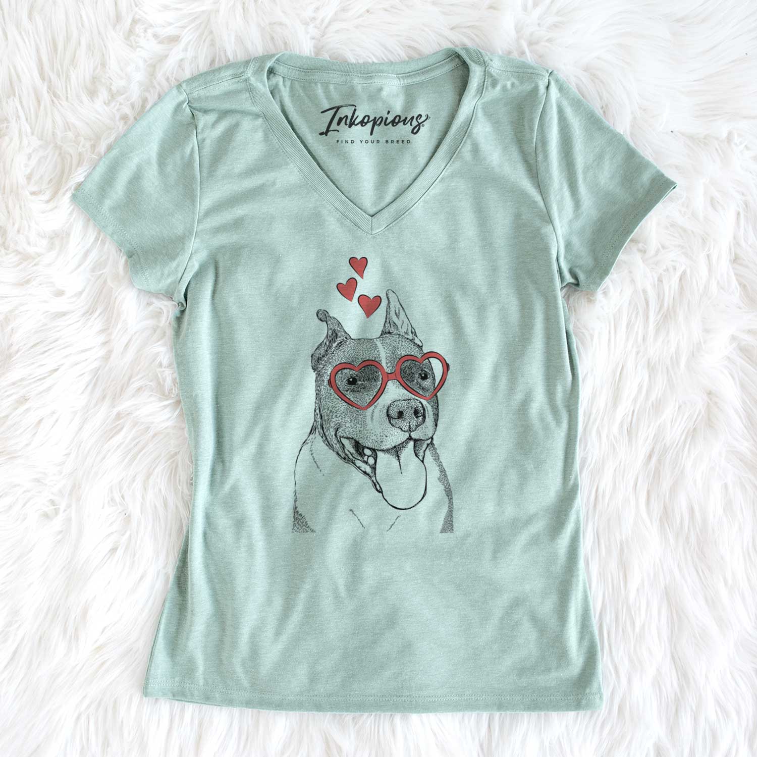 Valentine Piggy the American Staffordshire Terrier - Women's V-neck Shirt