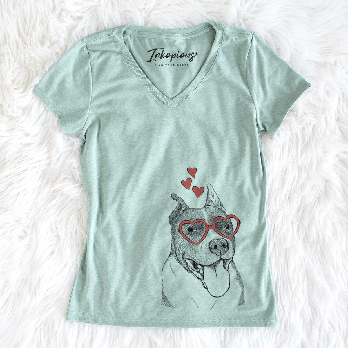 Valentine Piggy the American Staffordshire Terrier - Women&#39;s V-neck Shirt