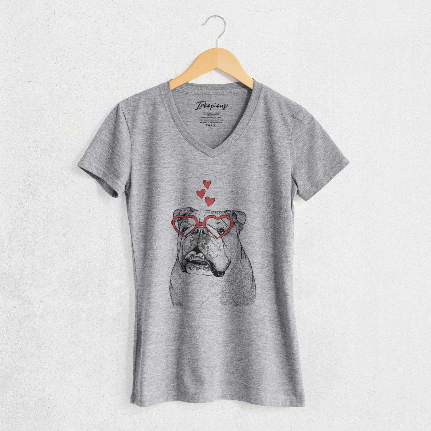 Valentine Piggy the English Bulldog - Women's V-neck Shirt