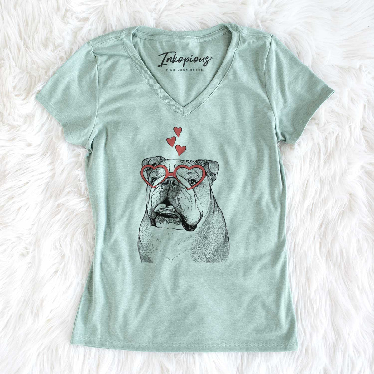 Valentine Piggy the English Bulldog - Women's V-neck Shirt