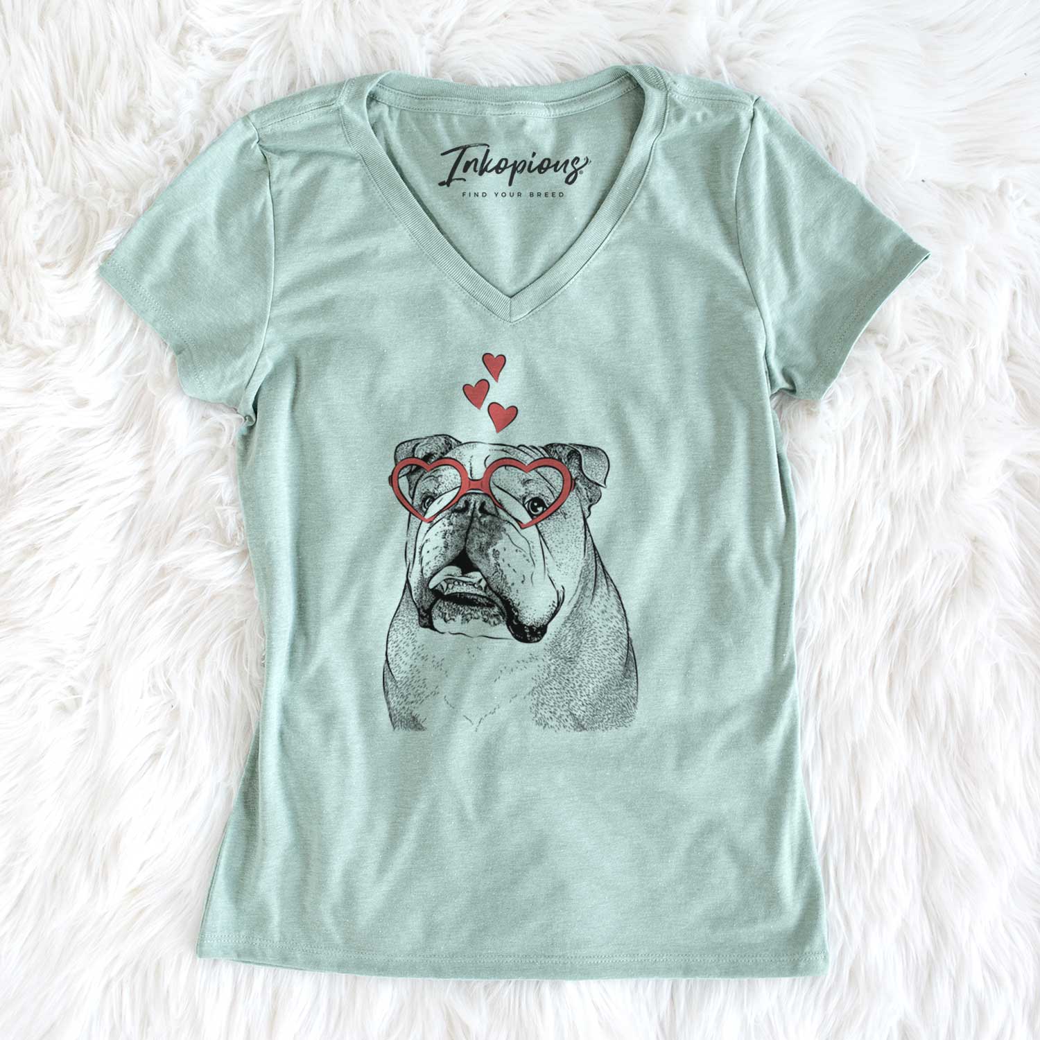 Valentine Piggy the English Bulldog - Women's V-neck Shirt