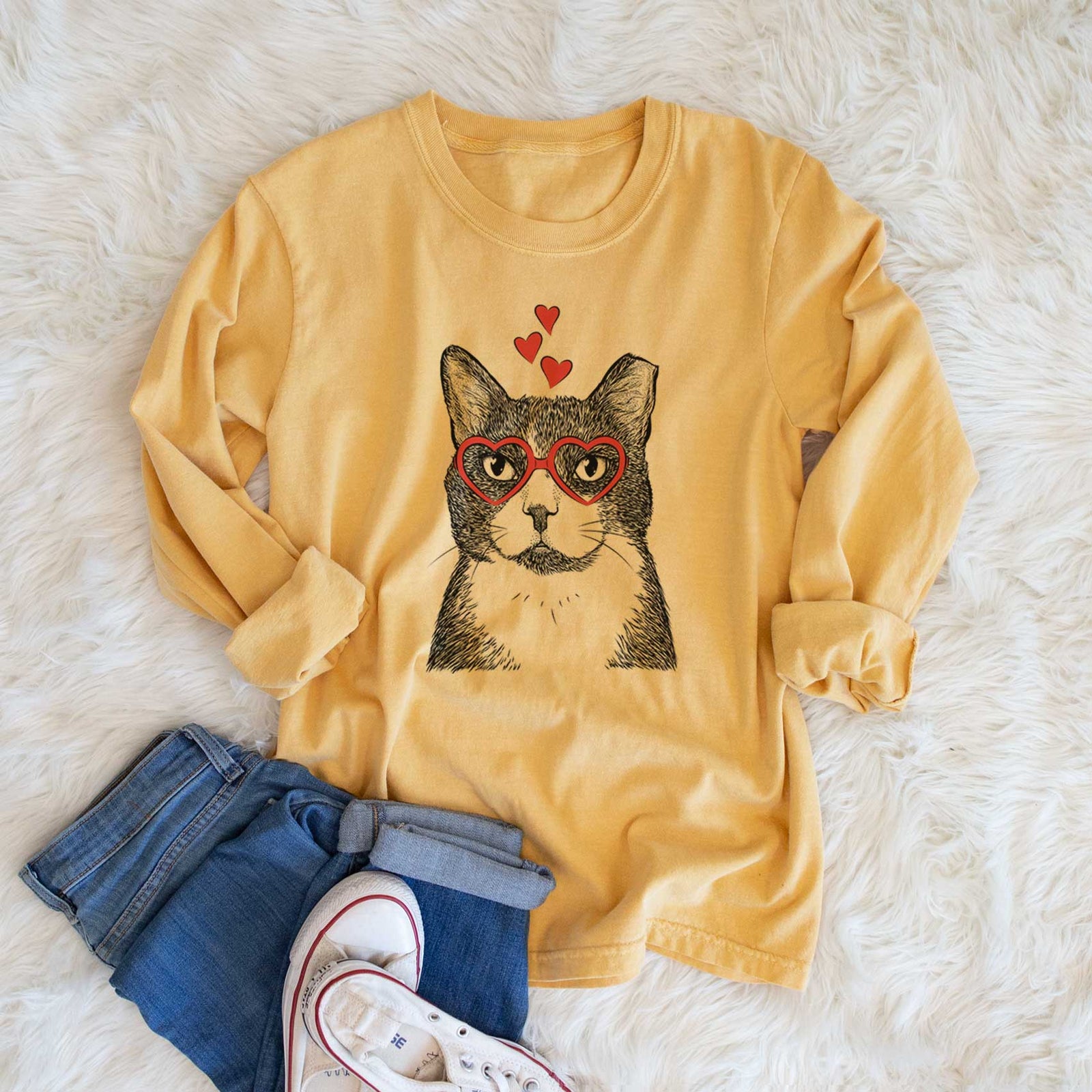 Valentine Pinky the Tuxedo Cat - Heavyweight 100% Cotton Long Sleeve