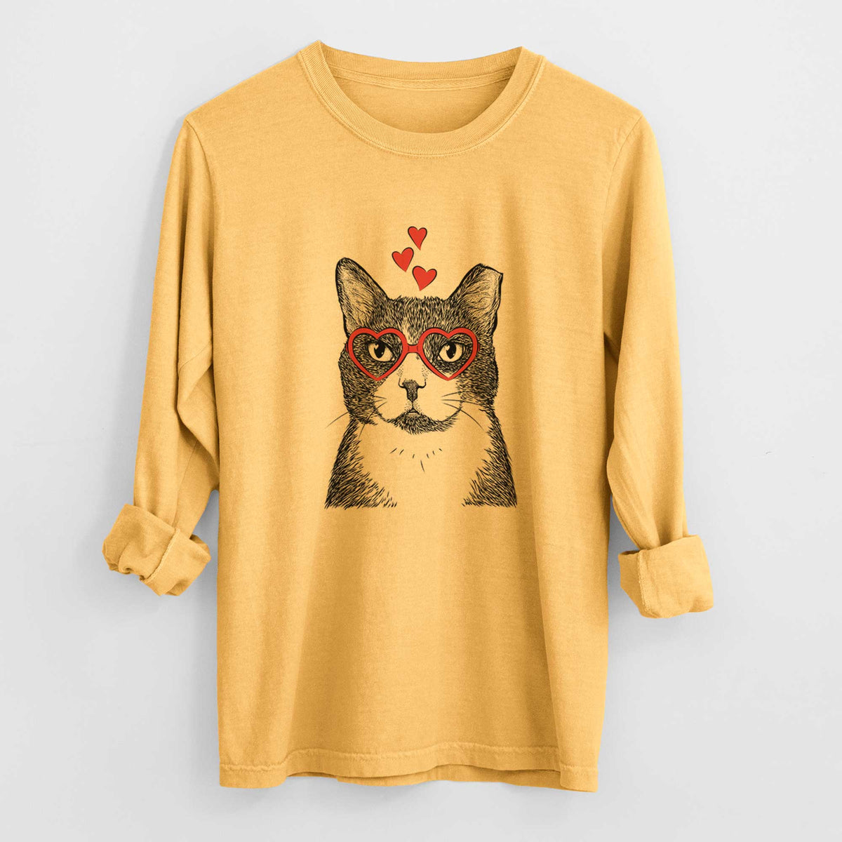 Valentine Pinky the Tuxedo Cat - Heavyweight 100% Cotton Long Sleeve