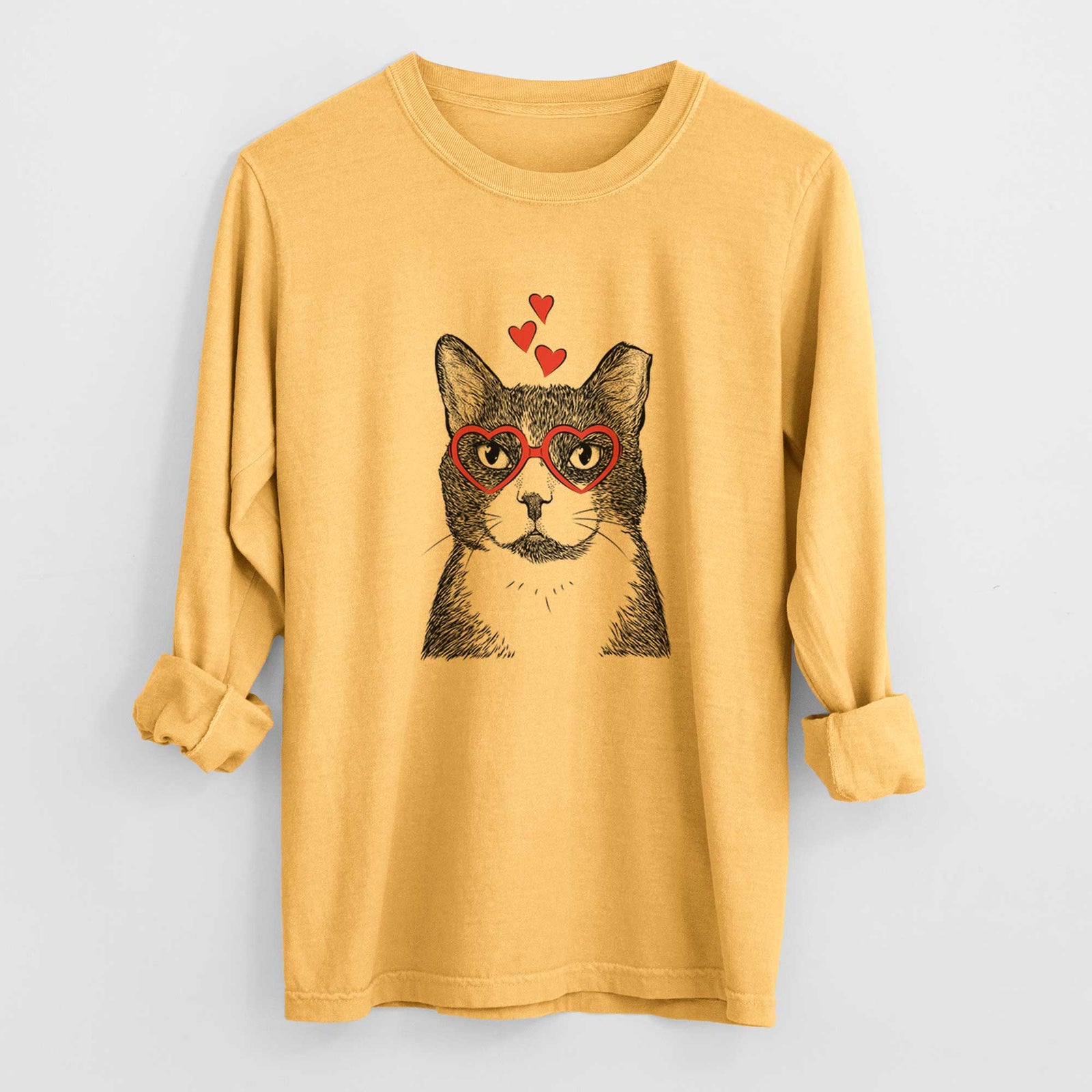 Valentine Pinky the Tuxedo Cat - Heavyweight 100% Cotton Long Sleeve