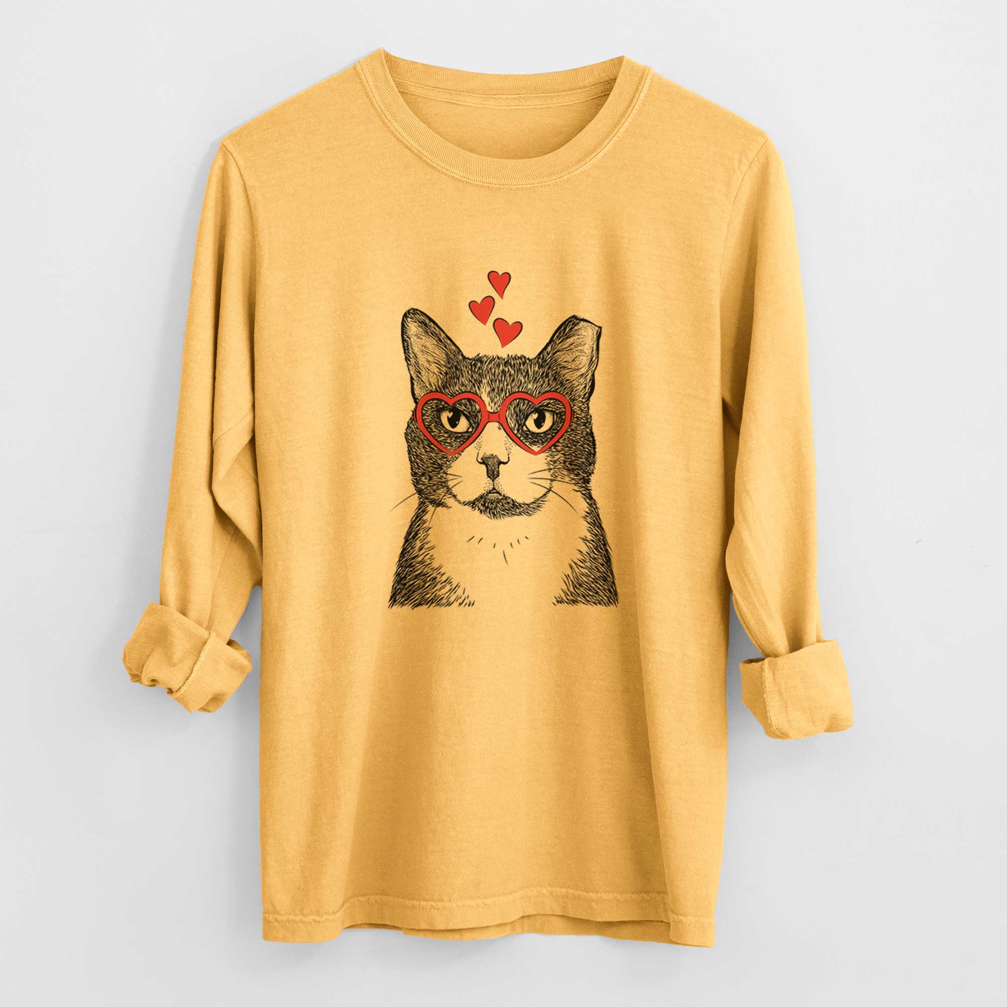 Valentine Pinky the Tuxedo Cat - Heavyweight 100% Cotton Long Sleeve