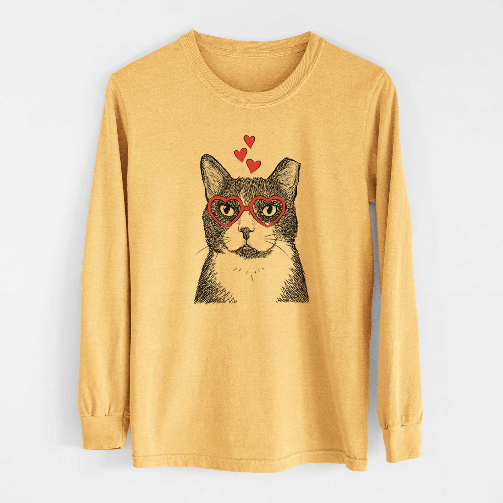 Valentine Pinky the Tuxedo Cat - Heavyweight 100% Cotton Long Sleeve