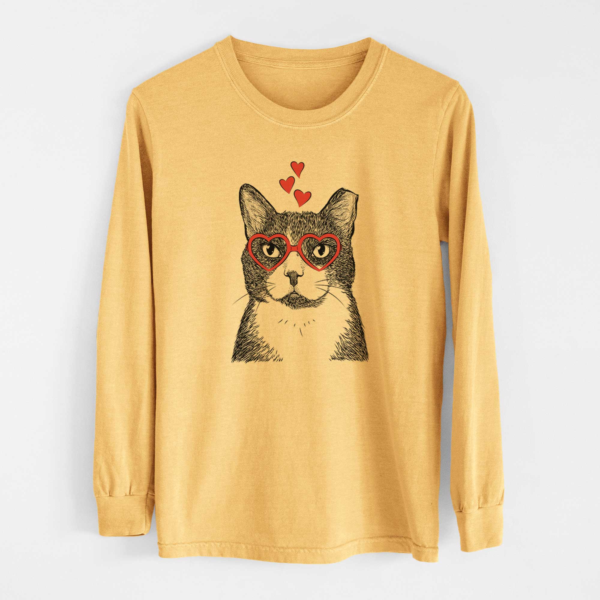 Valentine Pinky the Tuxedo Cat - Heavyweight 100% Cotton Long Sleeve
