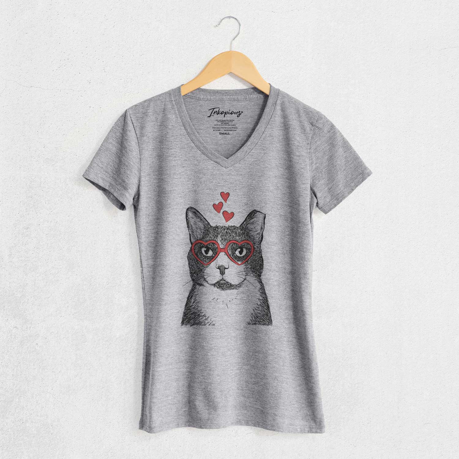 Valentine Pinky the Tuxedo Cat - Women's V-neck Shirt