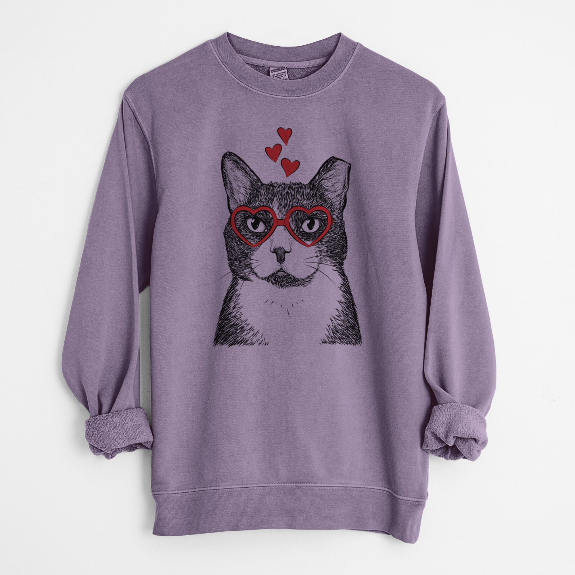 Valentine Pinky the Tuxedo Cat - Unisex Pigment Dyed Crew Sweatshirt