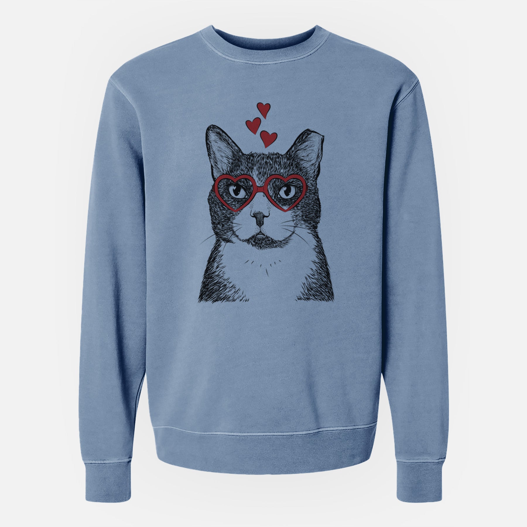 Valentine Pinky the Tuxedo Cat - Unisex Pigment Dyed Crew Sweatshirt